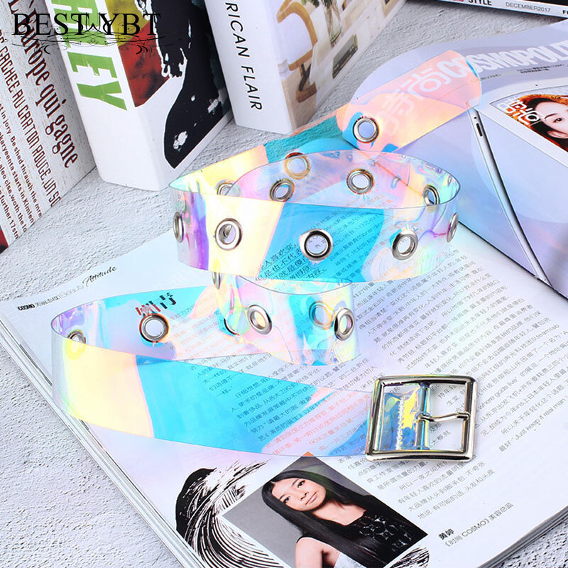 YBT – ceinture holographique pour femmes, nouvelle collection, Laser, Transparent, avec boucle ardillon en métal