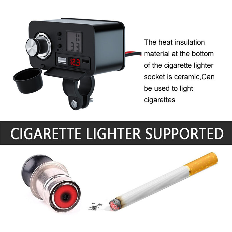 Cargador USB de teléfono móvil para motocicleta, voltímetro de encendedor de cigarrillos de carga rápida QC3.0
