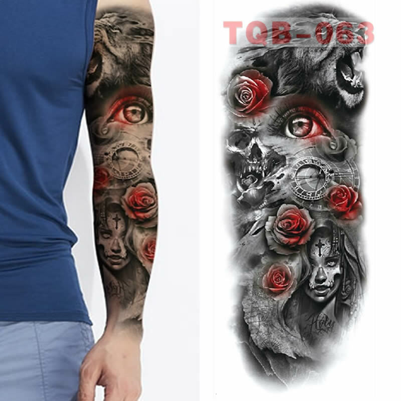 Große Arm Ärmeln Lion Tiger Wasserdicht Temporäre Tätowierung Aufkleber Mann Frauen Gefälschte Farbe Totem Tattoo Aufkleber Körper Kunst Bein Arm