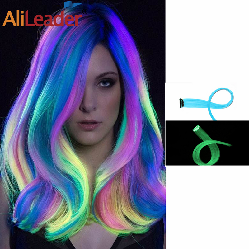 Alileader-Extensión de cabello sintético brillante en la oscuridad, 1 Clip, 20 pulgadas, amarillo, blanco, azul, Rosa