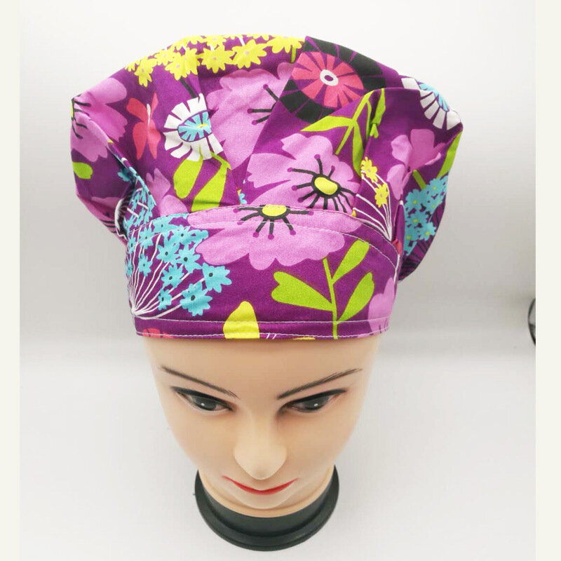 Topi Ponco Cetak Katun Ruang Operasi Perempuan Laki-laki Dokter Perawat Topi Sanitasi Baotou Tanpa Syal Topi Kecantikan Kemoterapi