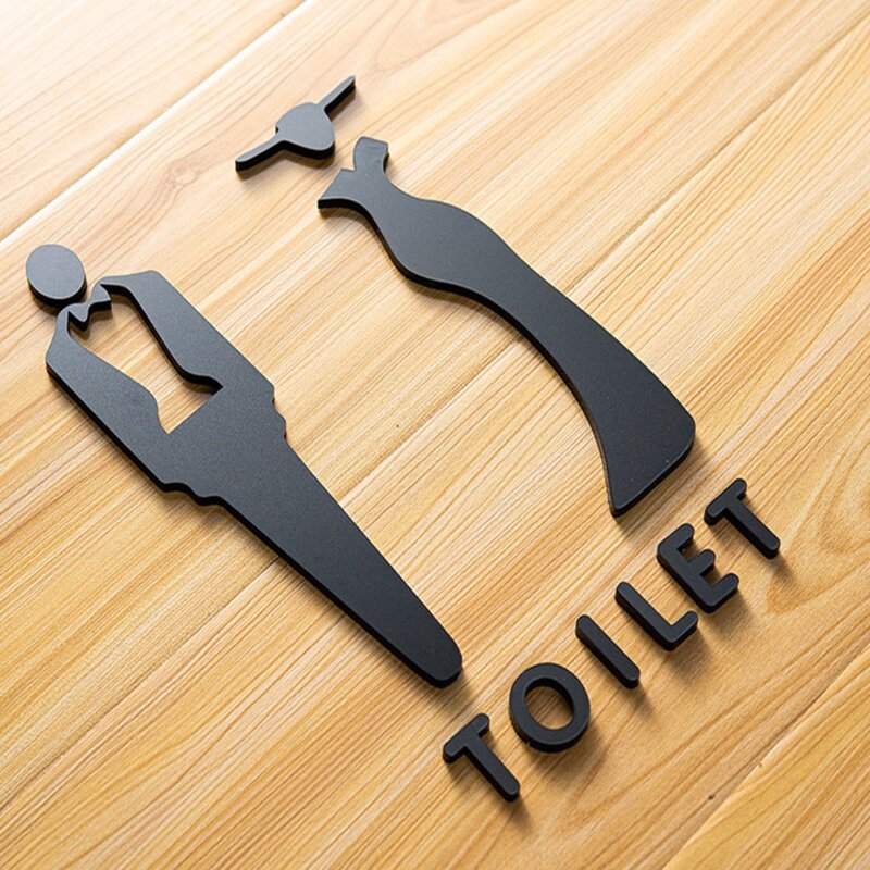 Panneaux de toilettes auto-adhésifs en acrylique, symbole dames, pour hôtel, bureau, maison, travail au restaurant (noir)