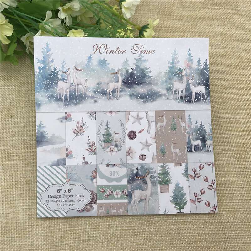 24 sheets 6"X6"Winter Time paper Scrapbooking paper pack handmade craft paper craft Background pad