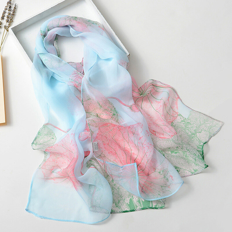Модный женский пляжный шелковый шарф с цветочным принтом на весну/лето, шали, женские Универсальные Длинные мягкие палантины, шарф, женский пляжный шарф