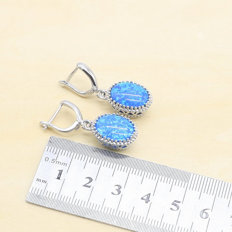 Conjunto de joias para mulheres, prata esterlina 925, opala azul, brincos brancos, topázio
