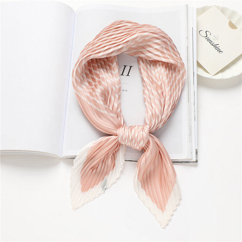 Клетчатый/однотонный шарф для женщин, Шелковый гофрированный платок-бандана, ободок для волос, шаль 2022, Новое поступление, розовый, черный