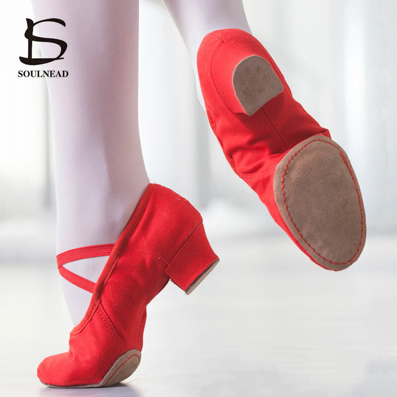 Sepatu Dansa Wanita Sepatu Balet Jazz Salsa Hak Rendah Sol Lembut Sandal Menari Anak-anak Merah Muda Hitam Merah Sneakers Latin Anak-anak