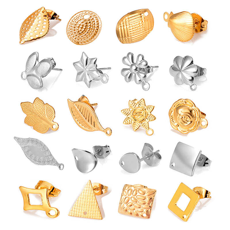10 pezzi orecchini in acciaio inossidabile impostazioni fatti a mano fiori foglia orecchini geometrici Base per accessori per la creazione di gioielli