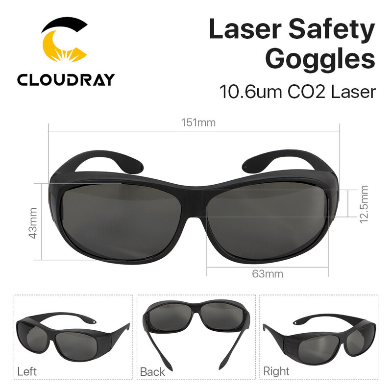 Cloudray-Style C Laser Óculos de Segurança, OD6 + CE Proteção Óculos para CO2 Laser corte e máquina de gravura, 10600nm