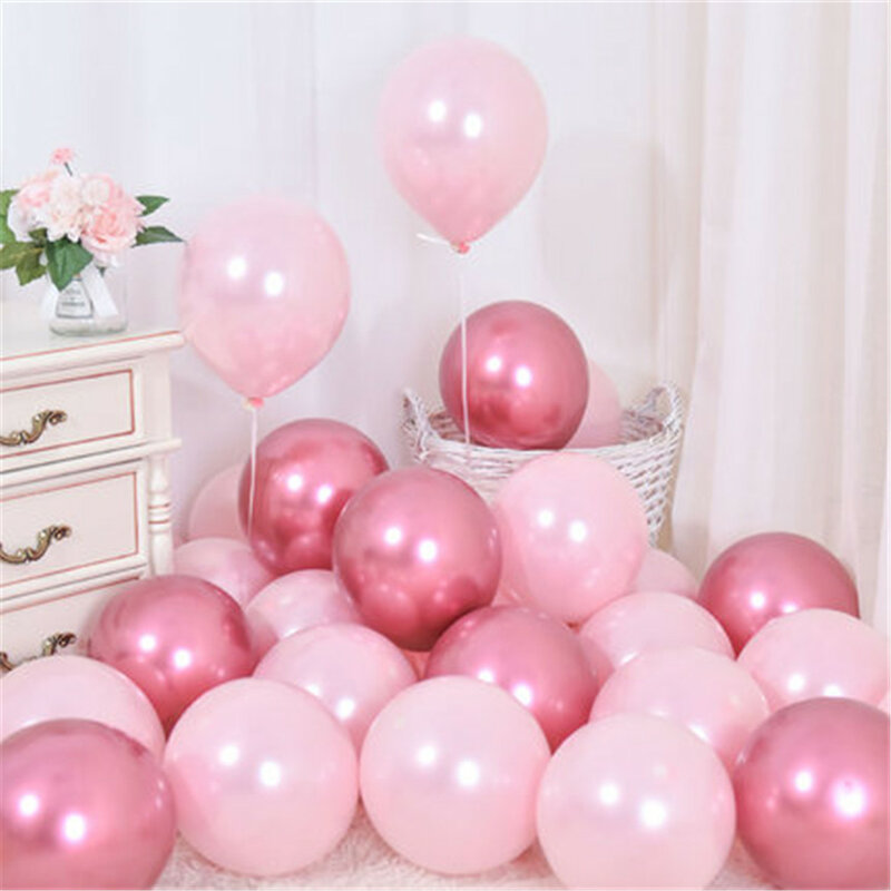 Balão rosa de látex, balão cromado vermelho quente rosa prateado, de metal, para decoração de festa de casamento e aniversário de chá de bebê