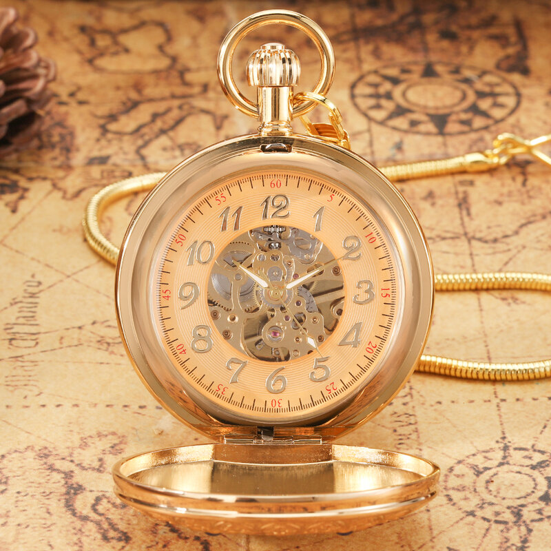 Luksusowy złoty podwójny otwarty automatyczny mechaniczny zegarek kieszonkowy srebrna tarcza z cyframi znakomicie rzeźbiony praktyczny wisiorek prezent dla kobiet