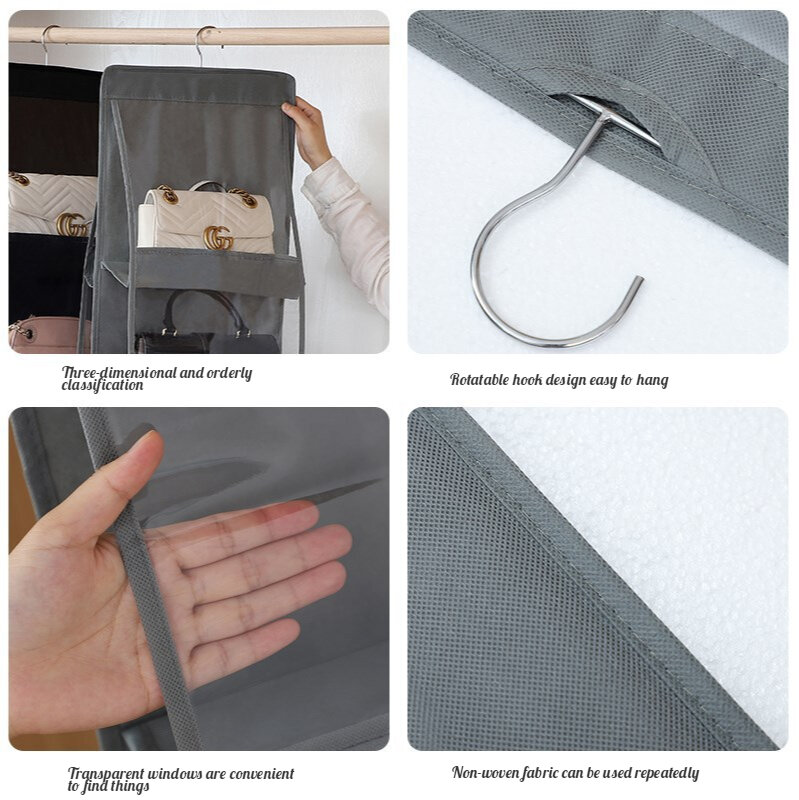 Foldable Hanging Handbag Clothes Organizer For Things Wardrobe Closet Transparent Storage Bag Handbag Shopping Bag Sundry Hanger
