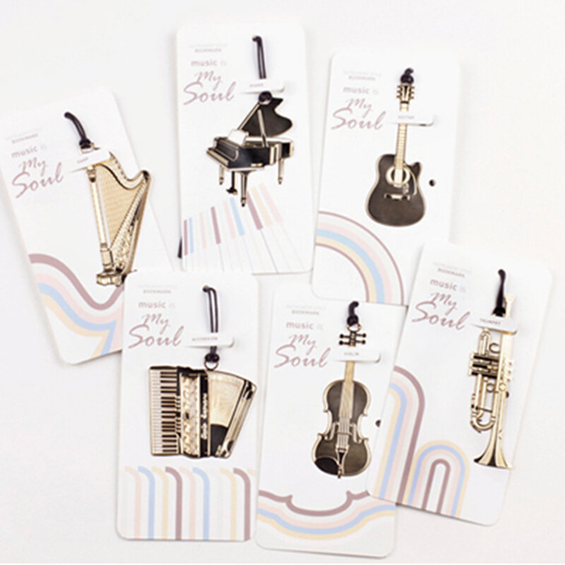 Marque-page musical en métal pour violon et piano, marque-page avec lanière, fourniture scolaire et de bureau, 1 pièce