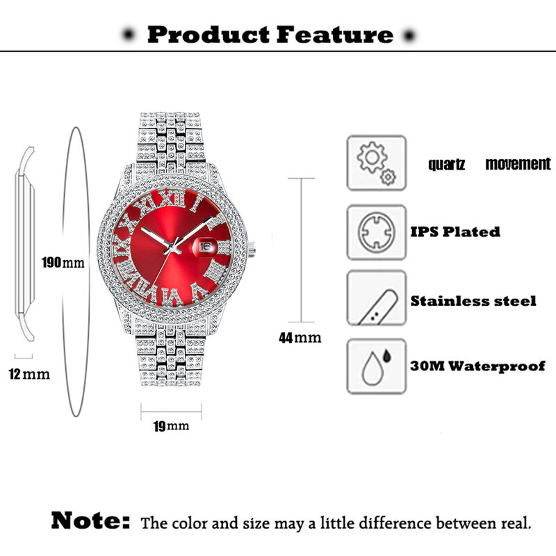Luksusowy zegarek dla mężczyzn bransoletka Hip Hop kubański łańcuch Iced Out zegarek mężczyźni pełne diamenty męskie zegarki człowiek wodoodporny Montre Homme nowy
