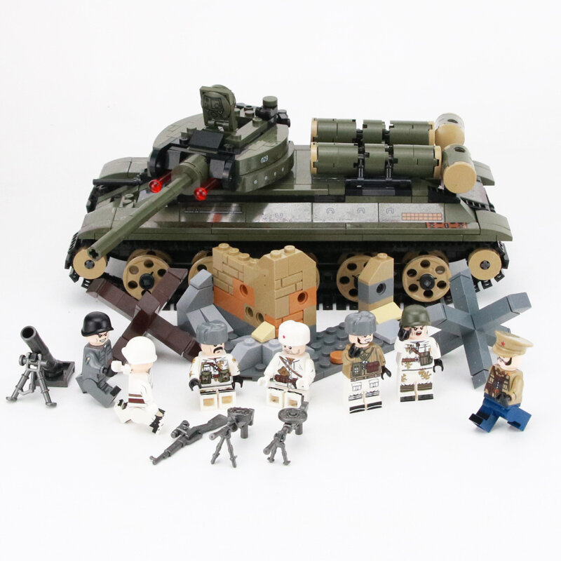 Ww2 militar soviético T-34 tanque blocos de construção rússia militar ww2 tanque exército soldado figuras arma tijolos brinquedos para crianças
