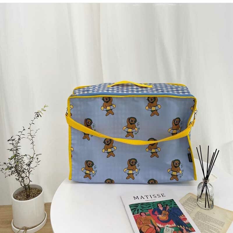 Bolsa de almacenamiento de oso de dibujos animados para ropa, manta portátil no tejida, plegable, almohada, colcha, caja organizadora 49x