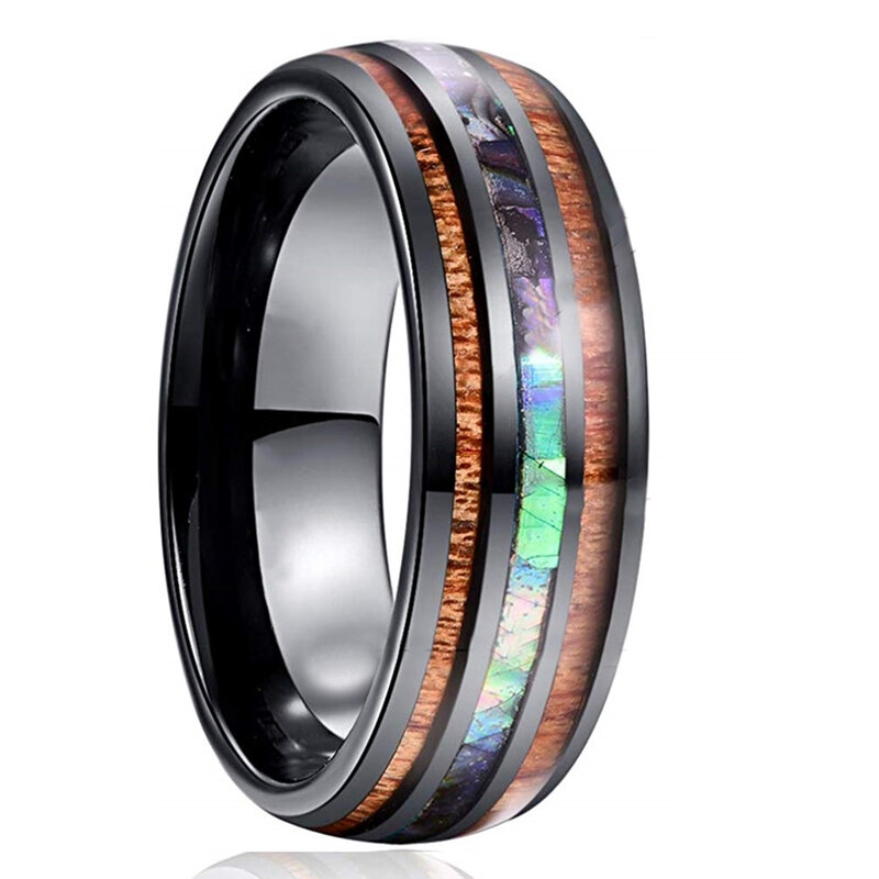 FDLK Wood Inlay Arrow e Shell Ring para homens, anel de metal duro, presente da jóia do casamento, moda luxuosa, estilo 24, 8mm