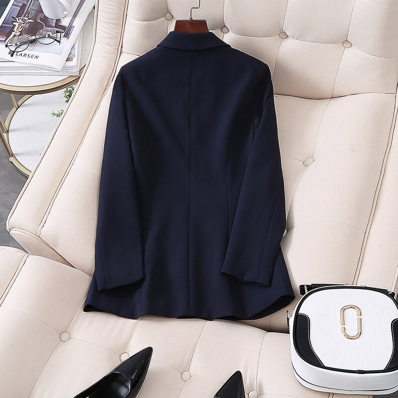 Corea Blazer donna doppio petto Navy Blazer Office Lady Suit Jacket Leisure Blazer cappotto allentato Streetwear Plus Size 5XL