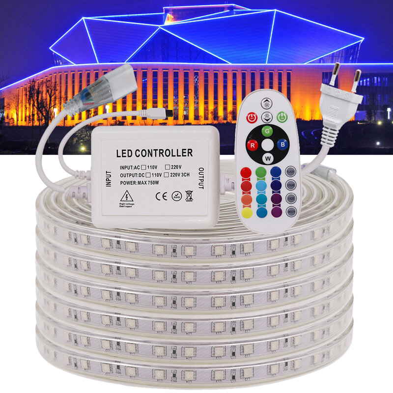 Wasserdichte LED Streifen EU 220V 240V Außen Dekoration RGB/Weiß/Warm Weiß SMD 5050 60leds/m Flexible Band LED Licht Lampe