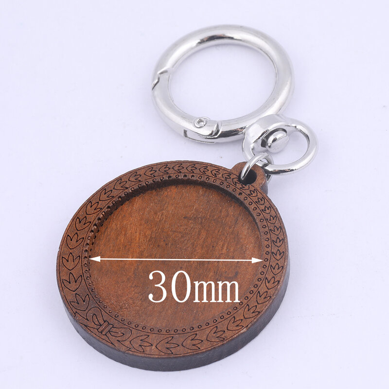 5pcs Fit 25mm 30mm Wood Cabochon Keychain Base Setting Blanks Spring Clasp Keyring Key Chaing Making Accessories Diy Craft