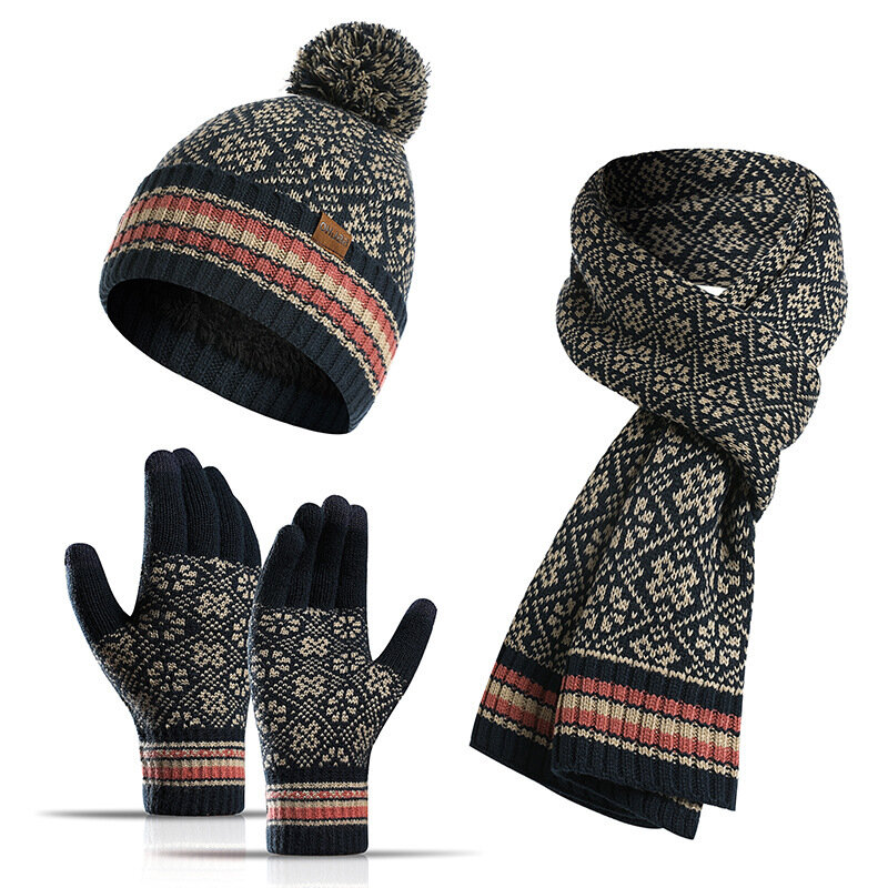 Bufanda tejida de mujer, gorro de lana cálido a prueba de frío, guantes, calcetines versátiles, tres piezas, regalo de invierno, 2021
