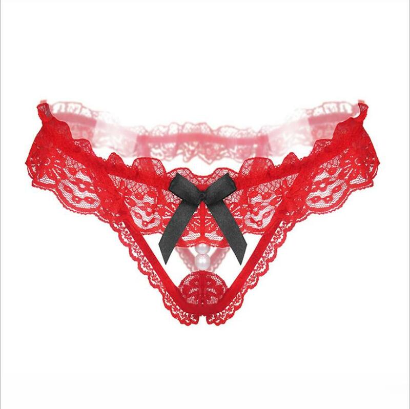 Sexy Women Thongs G-Strings Pearls Bead Tangas Female Panties Sexy Underwear Lace Bow Briefs Erotic Tangas Femme Costumes S1481