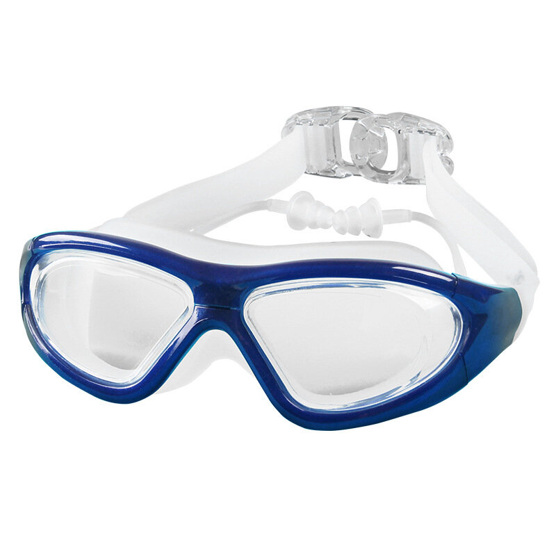 Lunettes de natation anti-buée transparentes pour hommes et femmes, lunettes de natation avec bouchon d'oreille, résistantes à la myopie, grande monture,-2 à-9