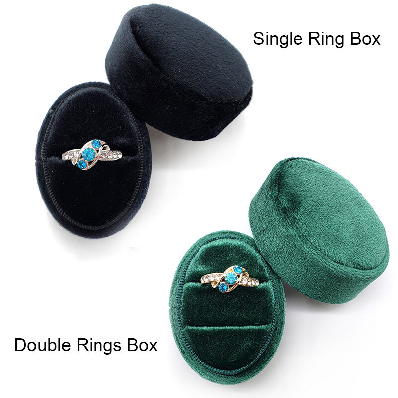 Aksamitny podwójny pierścień pudełko owalne pudełko ceremonia ślubna pierścionki pudełko opakowanie na biżuterie pudełko pierścień pojemnik
