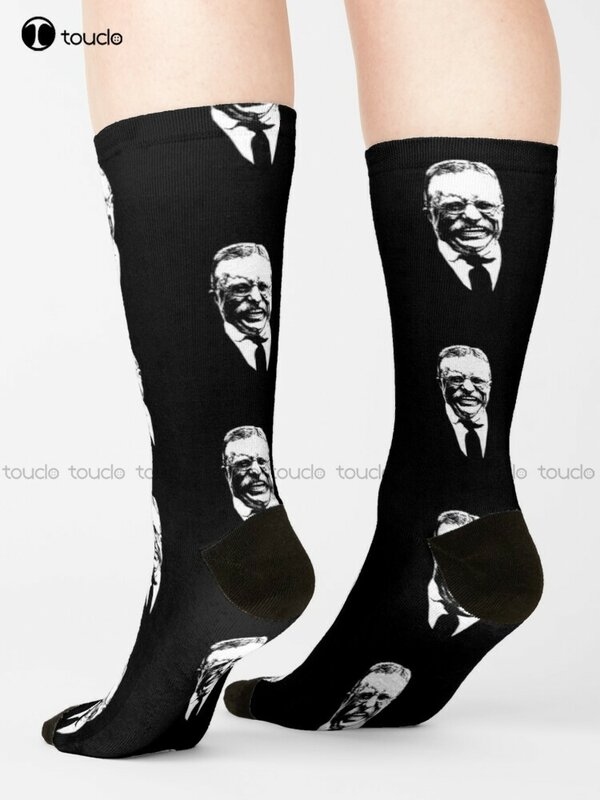 Teddy Roosevelt ถุงเท้าผ้าฝ้ายถุงเท้าผู้ชาย Custom Unisex ผู้ใหญ่วัยรุ่นเยาวชนถุงเท้า360 ° ดิจิตอลพิมพ์คริสต์ม...