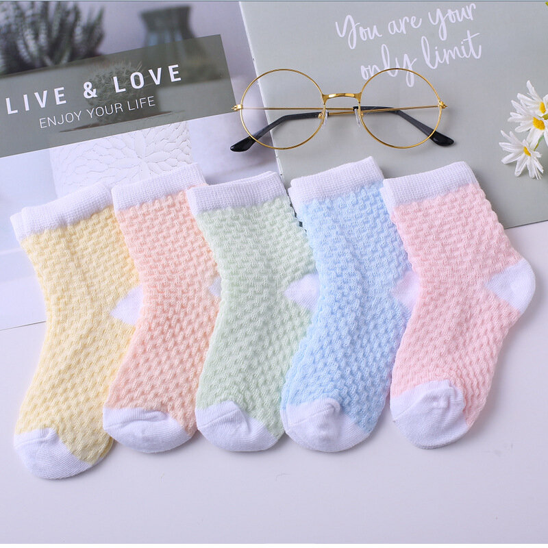 5 pares de meias crianças verão fino confortável respirável algodão moda bebê meias criança meninos e meninas meias recém-chegado