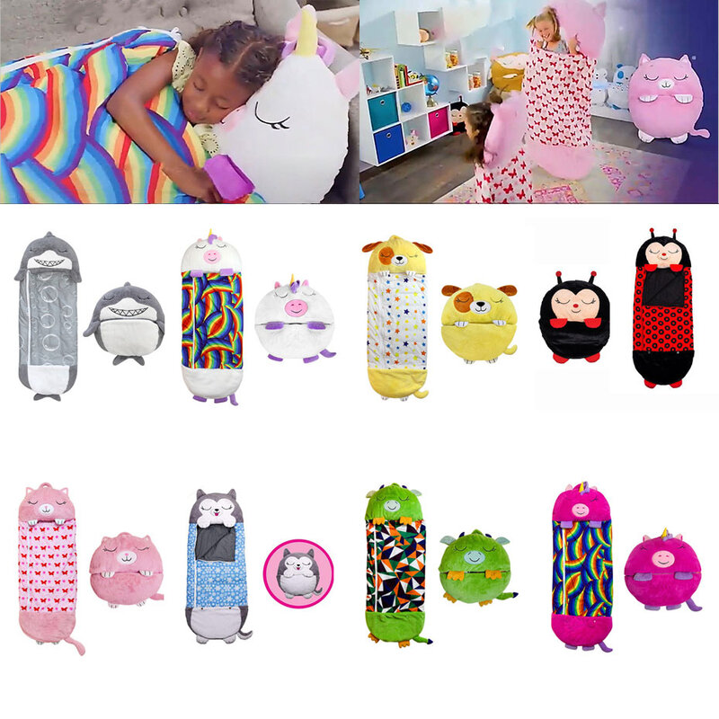 Спальный мешок для детей Happy Nappers, детский спальный мешок, плюшевая подушка для кукол для мальчиков и девочек, детский спальный мешок с животными для дня рождения