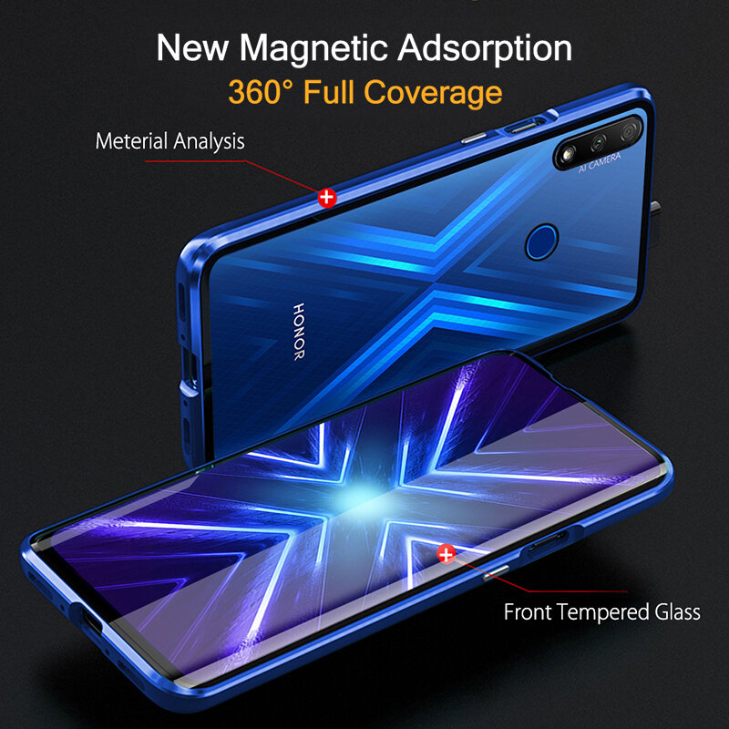 Bumper Case for Huawei Honor 9X Case Metal Magnetic 360 Full Dual Tempered Glass Back Hard Cover On For Honor 9X Premium Case