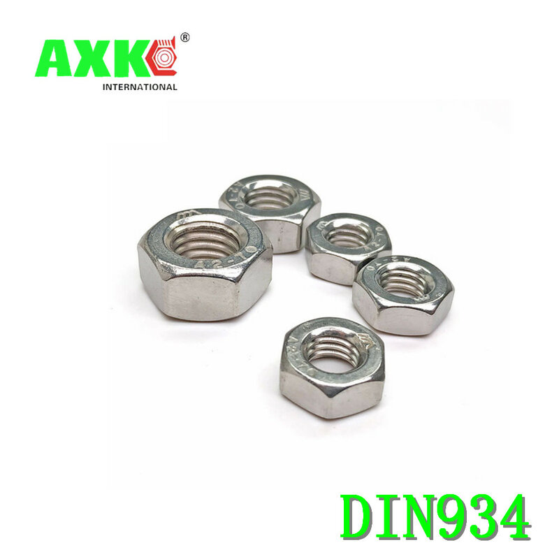 DIN934 A2 304 Шестигранная гайка из нержавеющей стали для M1 M1.2 M1.4 M1.6 M2 M2.5 M3 M4 M5 M6 M8 M10 M12 M16 M20 M24 винтовой болт