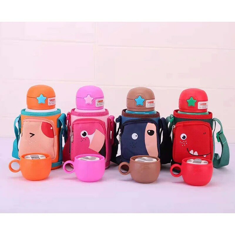 500ml Stainless Steel Thermos Cup Kids Water Bottle with Straw BPA Free Toddler Drink Bottle with Shoulder Strap and Spare Lid