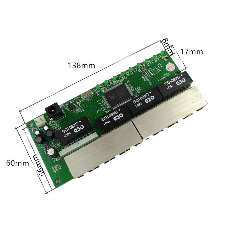 OEM PBC 8พอร์ตสวิตช์ Gigabit Ethernet 8พอร์ต Met 8 Pin Way 10/100/1000 M Hub 8way power Pin Pcb Board OEM เจาะ Gat