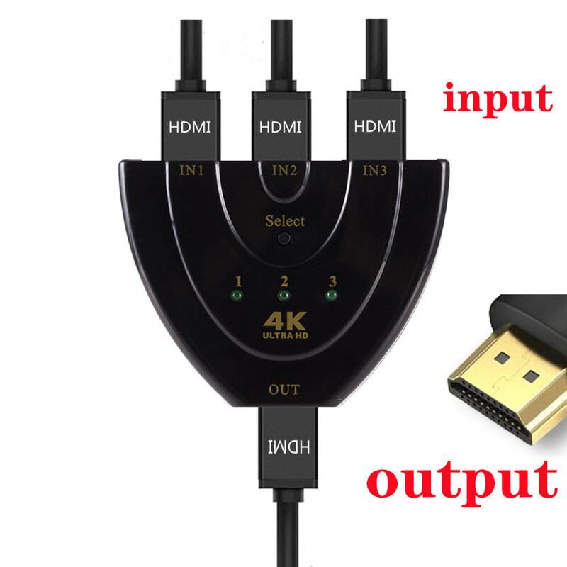 Répartiteur de câble HDMI 4K 2K 3x1 HD 1080P, adaptateur de commutation vidéo, 3 entrées 1 port de sortie, hub pour Xbox PS4 DVD HDTV PC portable TV