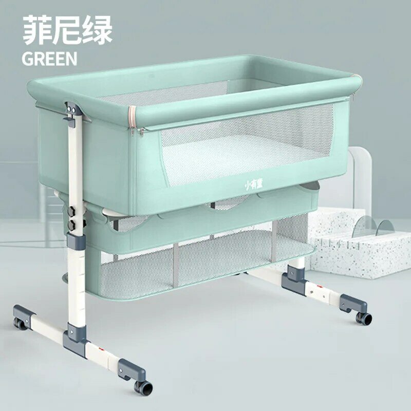 Baby bed Portable Removable Crib Foldable High and Low Adjusting Stitching Large Bedside baby nest