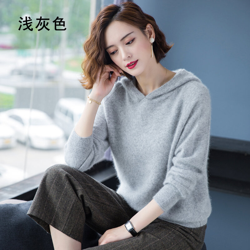 2021 Spring Winter 100%Pure Mink Cashmere Sweater Women Knitted Hooded Warm Lady's Grade Up Jumpers and Pullovers Soft Warm Tops