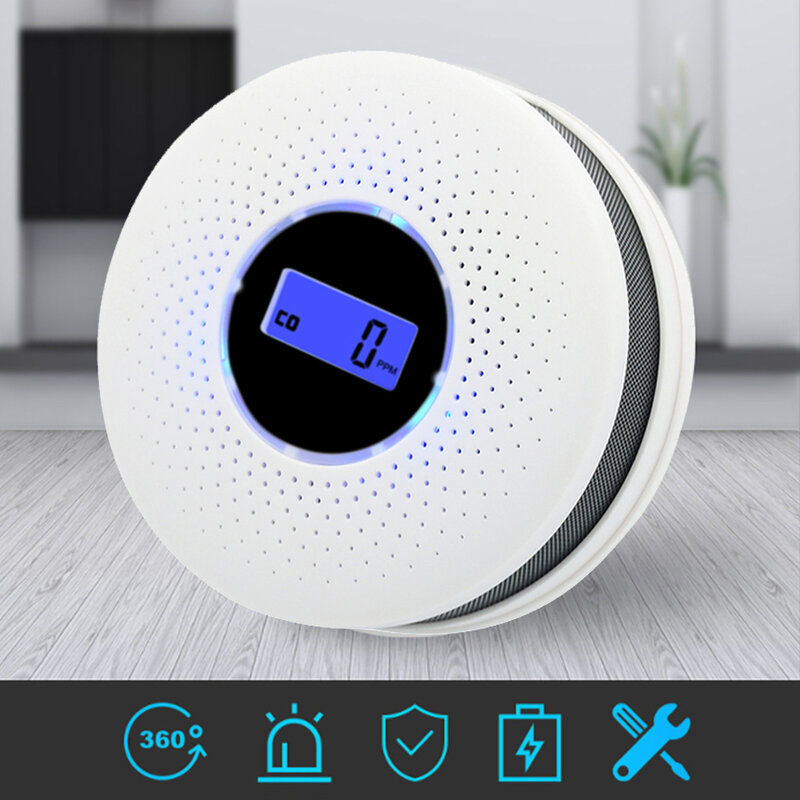 2 in 1 Digital Gas Smoke Alarm CO Carbon Monoxide Detector Voice Warn Sensor Home Security Protection