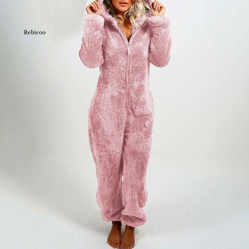 De lana gruesa, con capucha mujeres ropa de terciopelo cremallera manga larga señoras pijamas de invierno de 2020 sólido ocasional mujer Homewear