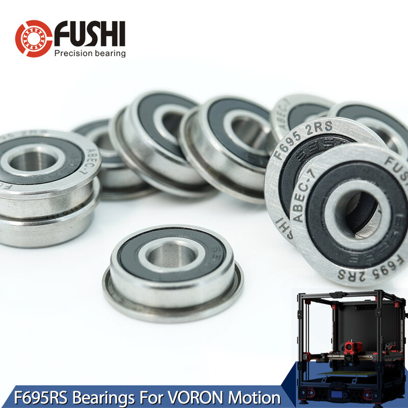 FUSHI F695 2RS Bearing 5*13*4 mm 10Pcs ABEC-7 Flanged Miniature F695 RS Ball Bearings F695RS For VORON Mobius 2/3 2/4 3D Printer