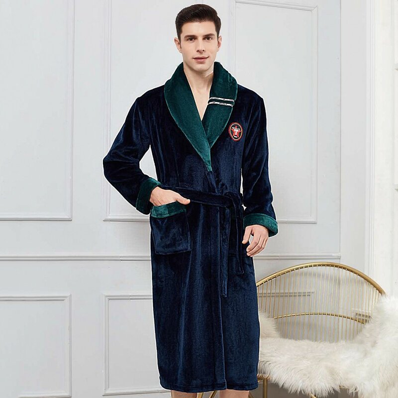 플러스 사이즈 3XL 4XL 남성 플란넬 로브 슬리퍼 두꺼운 따뜻한 롱 목욕 가운 잠옷 겨울 산호 양털 캐주얼 나이트웨어 홈웨어