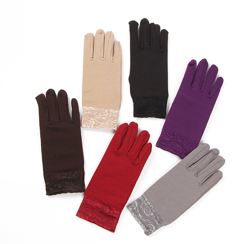 Guantes de cintura para mujer, manoplas gruesas de algodón, cortas, cálidas, a la moda, de encaje, para conducción, GL0324