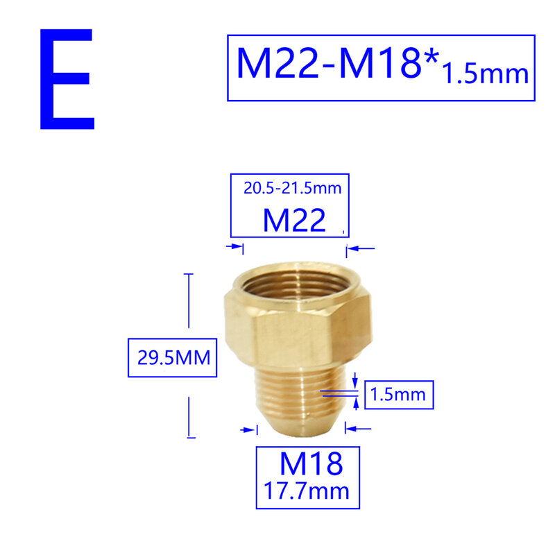 Ottone maschio femmina 1/2 "M14 M18 M22 3/8" connettore filettato passo dente 1.5mm rame rubinetto acqua lavatrice accoppiatore bagno