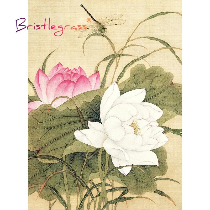 BRISTLEGRASS Wooden Jigsaw Puzzle 500 1000 Piece Lotus Flower Dragonfly Yuzhi Masterpiece Educational Toy Chinese Painting Decor