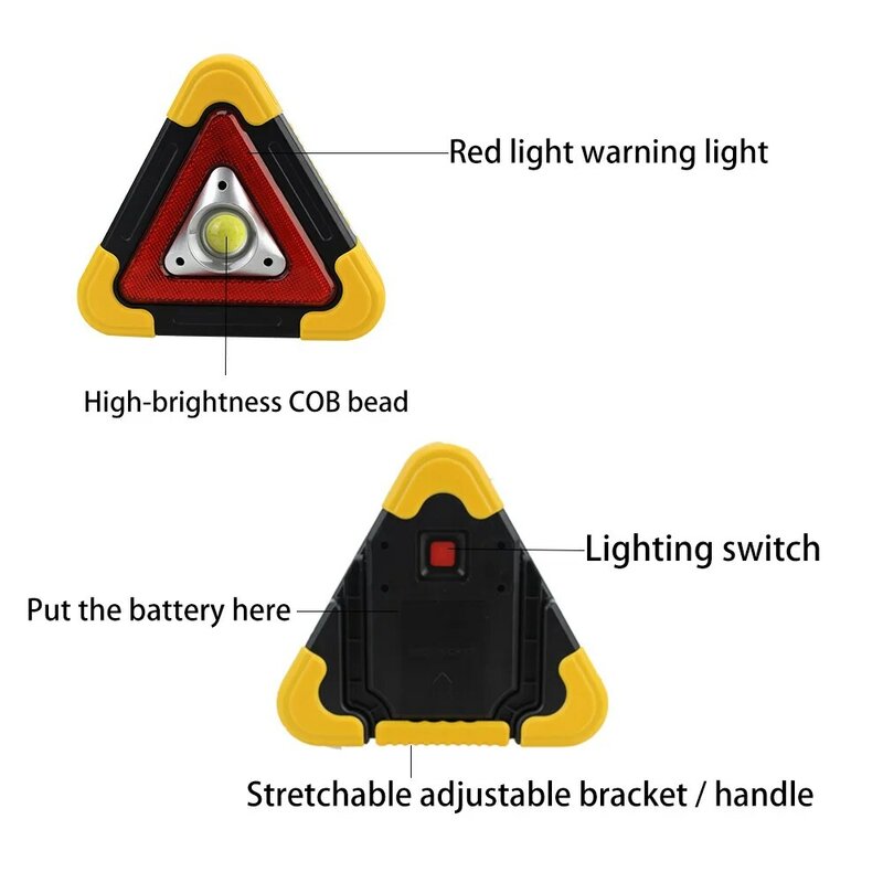 ไฟเตือนความปลอดภัยของรถจักรยานยนต์สามเหลี่ยมสะท้อนแสง LED กระพริบอุปกรณ์เสริมสำหรับไฟหน้ามอเตอร์ไซค์หยุดรถอุปกรณ์จักรยานสกปรก