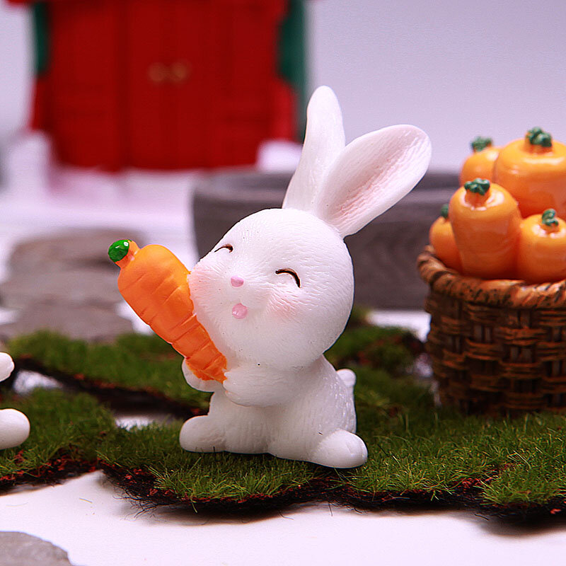Micro paisagem decoração mini modelo animal planta suculenta bonito criativo musgo dos desenhos animados coelho