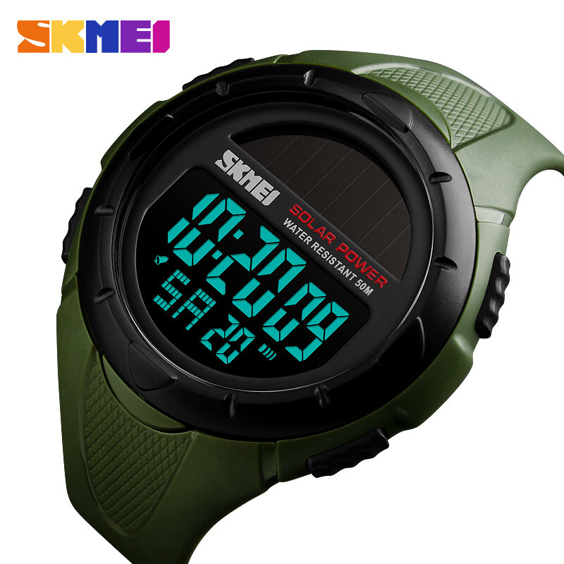 SKMEI-Homens Militar Sport Relógios, Energia Solar, Exterior, Choque, Digital, Chrono, 50m Water Resistant, Relógios de pulso