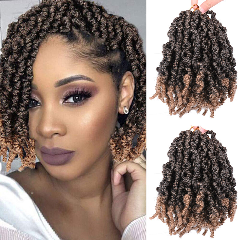 Short 8inch Pre-twisted Spring Twist Hair Passion Crochet Braids Curly Bomb Synthetic Hair Extensions 15Strands/Pack