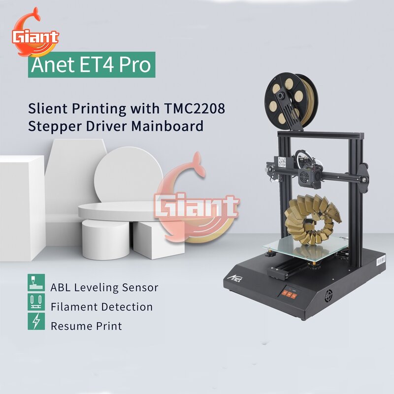 Anet ET4 PRO 3D Printer High Precision DIY KIT Black 2.8 Inch LCD Display Slient Printing with TMC2208 Stepper Driver Mainboard
